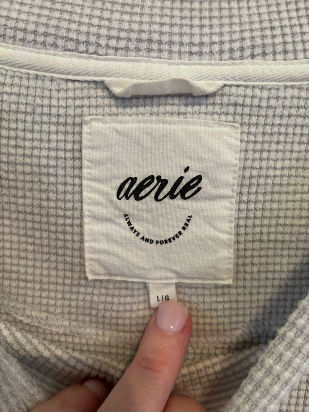 aerie Light Gray Waffle Knit Pullover Sweatshirt - Picture 4 of 4